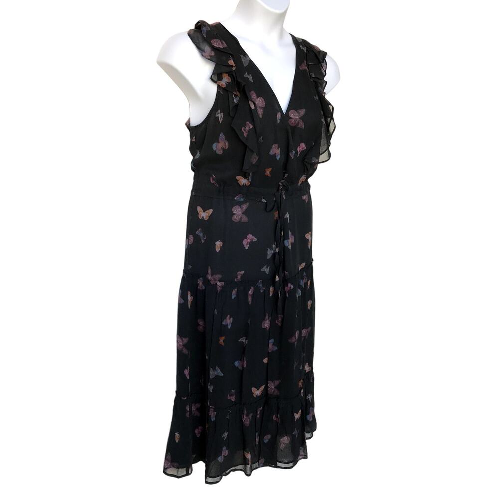 NWT Paige Black Butterfly Print Silk "Basil" Dress with Drawstring Waist size L - Picture 2 of 9